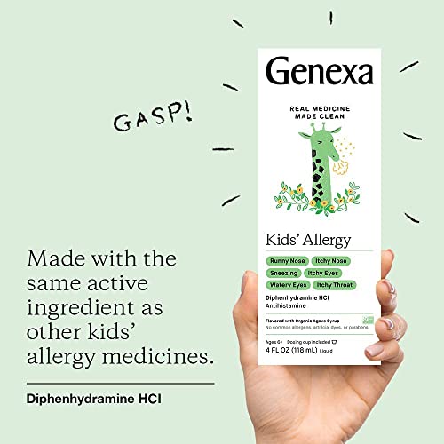 Genexa Kids' Liquid Allergy Medication - 4Oz - Effective Antihistamine Medication For Children - Organic Agave Flavor - Certified Vegan, Gluten-Free & Non-Gmo #TOP2