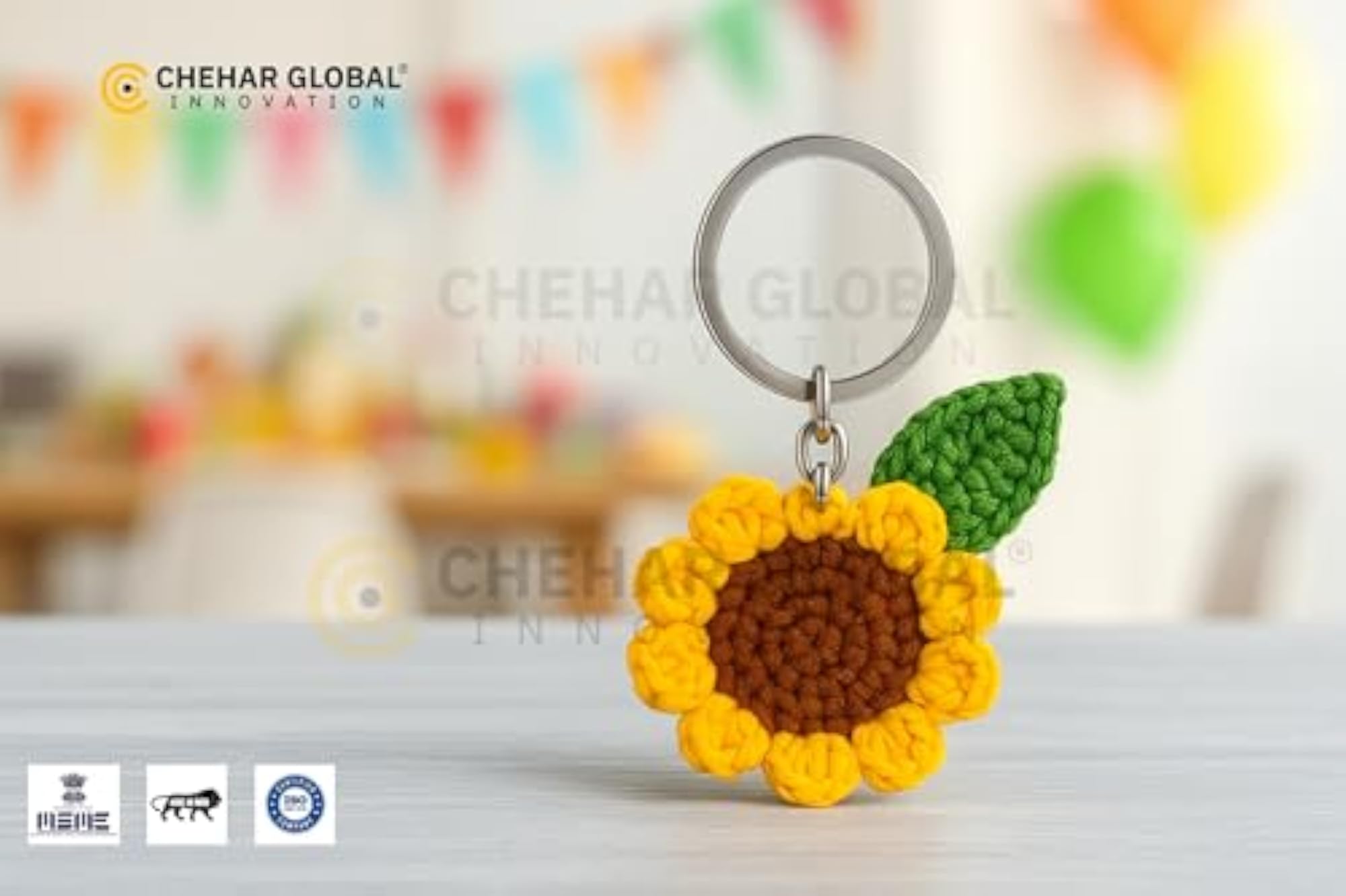 Crochet Sunflower Keychain, Decorative Charm for Bags