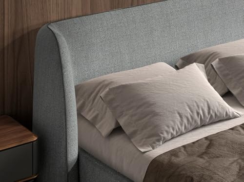 Angel Cerdá - Polsterbett aus Stoff, Dunkelgrau, modernes Design, umhüllend und elegant, 198 x 215 x 117 cm, gebogenes Kopfteil, Holzstruktur und Beine aus poliertem Edelstahl – Bild 5