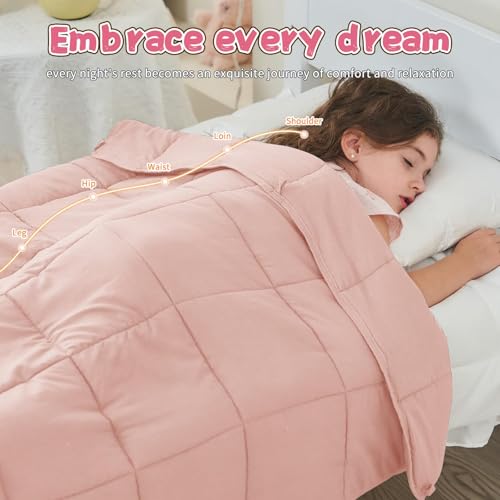 Image of Pink Weighted Blanket 7lbs, 40 inchx60 inch, Cooling Heavy Throw Blanket for 60-90lbs, Microfiber Soft Thick Big Blankets Weighted Comforter Breathable Gift