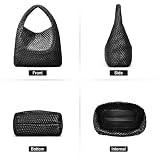 oscaurt Tragetasche für Damen, gewebte Ledertasche, gewebte Tragetasche, Damen-Handtaschen, Schultertaschen, Einkaufstasche, Top-Griff, Tasche mit Beutel, Geldbörse, Schwarz , Large