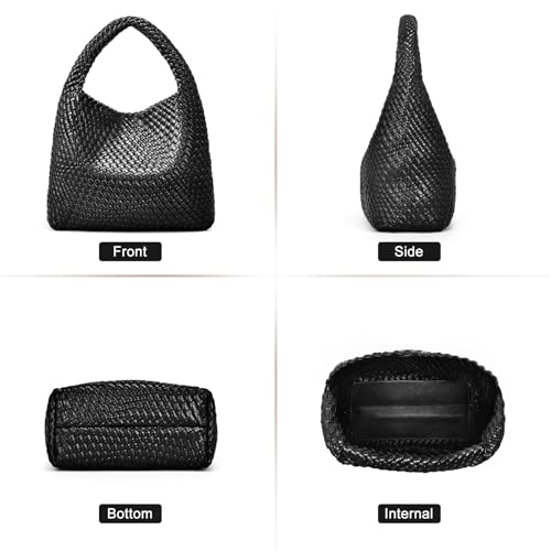 oscaurt Tragetasche für Damen, gewebte Ledertasche, gewebte Tragetasche, Damen-Handtaschen, Schultertaschen, Einkaufstasche, Top-Griff, Tasche mit Beutel, Geldbörse, Schwarz , Large