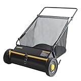 EAGWON Push Lawn Sweeper, 26-Inch Width, 7 Cu. Ft. Hopper Capacity, 4 Spinning Brushes, Adjustable Height, Durable Steel Frame with Rubber Wheels,Yellow&Black