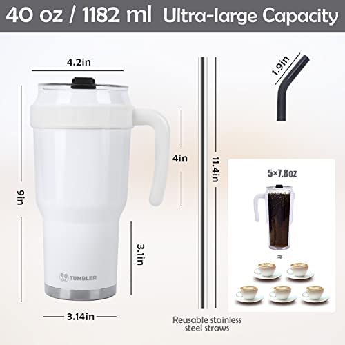 Xiapia 40 Oz Tumbler With Handle, White Insulated Water Bottles With Straw And Lids, Travel Coffee Mug Spill Proof For Hot And Cold, Stainless Steel Insulated Tumblers, Insulated Cup Travel Office #TOP4