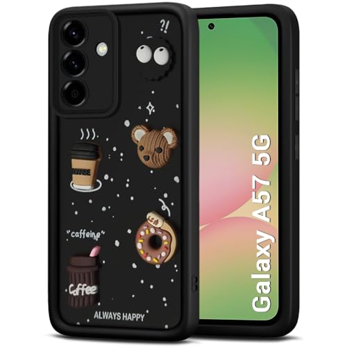 Image of TheGiftKart Back Cover Case for Samsung Galaxy A57 5G | Cute Fun Cartoon 3D Bear Coffee Case | Full Camera Protection | Shockproof Back Cover Case for Samsung Galaxy A57 5G (Silicone, Black)