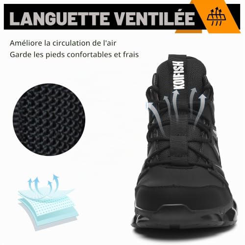 PAQOZKC Chaussures de Sécurité Imperméable Montante Légère Noir 40 – vue 4
