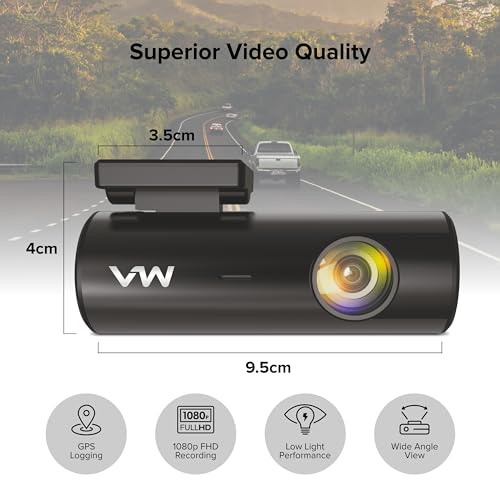 Image of VW Car Dash Camera VW100G (with GPS Log) Dash Cam | Full HD 1080p | Wide Angle View | G-Sensor | WiFi | Hard Wire Kit (Car Charger Not Included) | Emergency Recording | (Dashcam GPS)