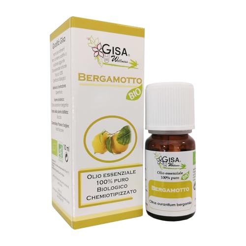 Gisa Wellness - BERGAMOTA - Aceite Esencial Ecológico - 100% Puro y Natural - [10 ml] - Alimenticio - Indicado para uso interno - Cuidado Personal - Bienestar - Made in Italy