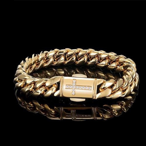 18K Gold Cuban Men's Chain Cross Bracelet West Coast Hip Hop Bracelet Men's Gift for Father, Brother, and Friend3