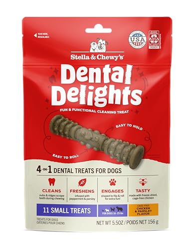 Stella & Chewy's Dental Delights - Freeze-Dried Raw Chicken Dental Treats for Small Dogs - Teeth Cleaning & Breath Freshening Chews with Ridges & Nubs - Made in USA - 5.5 oz - 11 Small Treats