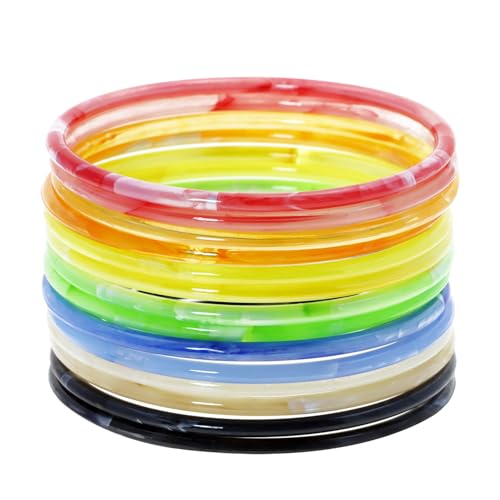PENTA ANGEL Neon Acrylic Bracelets for Women 14Pcs Adults Size 80s 90s Retro Marbling Rock Pop Disco Punk Bangle Ring for Graduation Halloween Party Costume