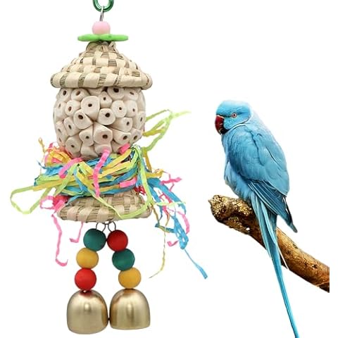 HRRIVE Bird Chewing Toy Parrot Hanging Foraging Shredder Toy Natural Sola Ball Colorful with Bell for Bird Exercise Beak Strength, Suit for Small Medium Bird Cage Cover