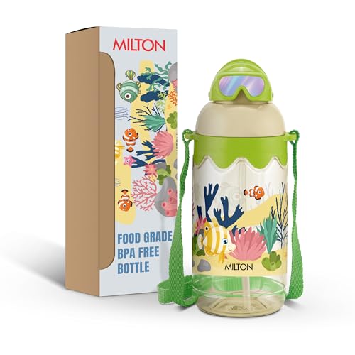 Image of MILTON Sage 650 Sipper PET Water Bottle for School Kids | Food Grade & BPA Free | Leak Proof & Durable | Easy to Carry Loop | Ideal for Home, School & Office Use, 605 ml, Green