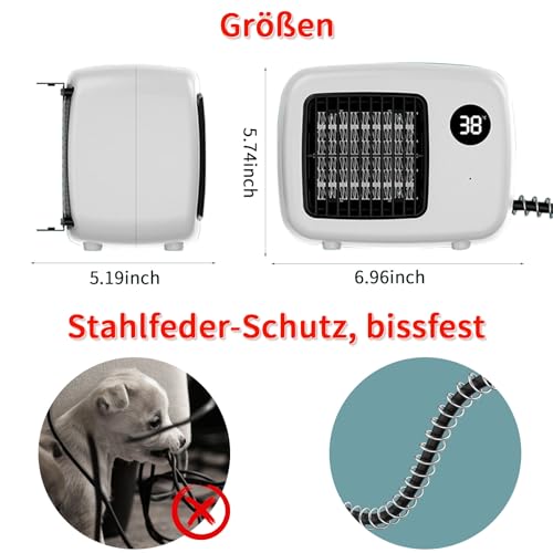 Wandmontierter Kleiner Heizlüfter - Zweistufig Regelbarer, Temperaturgesteuerter Energiespar Kater Hundehüttenheizer mit Reißschutz, Integriertem Haarschutznetz - Niedrigem Geräuschpegel