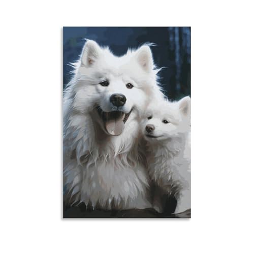 Toile murale de chien blanc BVNMT pour decoration esthetique de salon