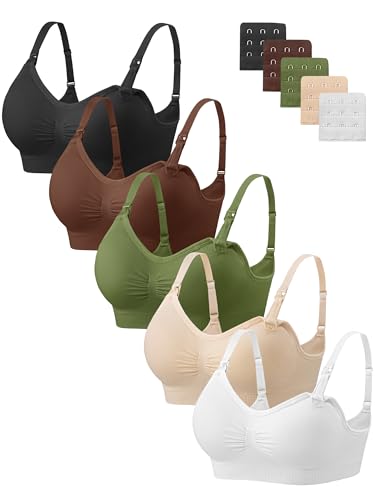 Image of Angelhood Nursing Bra 5 Pack Womens Maternity Breastfeeding Seamless Wireless Sleep Bra with Extenders