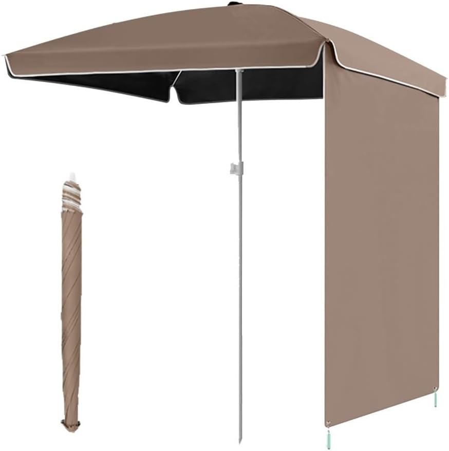 5ft 6.5ft Square Patio Umbrella - Portable Garden Parasol with Curtain UV Protection for Beach Camping Poolside Outdoor Dining Market Tables Sunshade Solutions