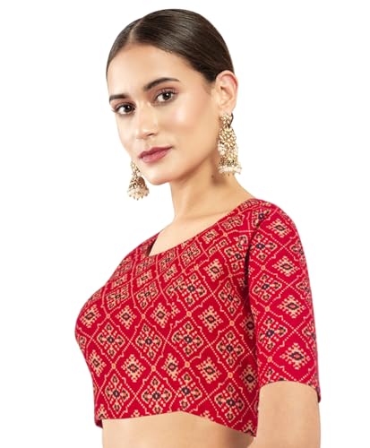 Chandrakala Cotton Printed Blouses for Women Sarees, Elbow Sleeves Ajrakh Print Crop top Choli (B223-P)2