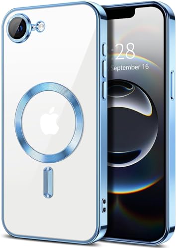 Image of VONZEE Electroplating Transparent Clear Logo Back Cover TPU Compatible with iPhone 17e Case /iPhone 16e Case, Compatible with Magsafe, Camera Protection for Each Lens for Men & Women(Sierra)