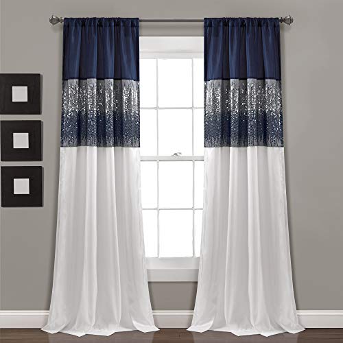 Lush Decor Night Sky Panel for Living Bedroom, Dining Room (Single Curtain), 84" x 42" Navy and White, W 42" x L 84" (1 Panels)