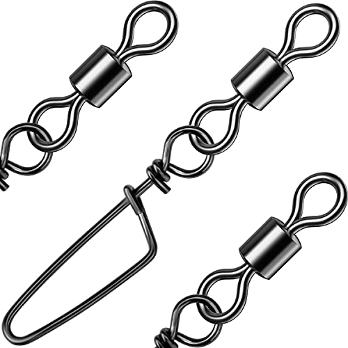 Fishing Tackle, Barrel Swivel Snap, Black Stainless Steel, Coastlock Clips, Fast Change Lures Baits, Connect Fish Line Hooks Weights Sinkers for Bass Catfish (Size 2-50 Pcs Test 90 Pound)