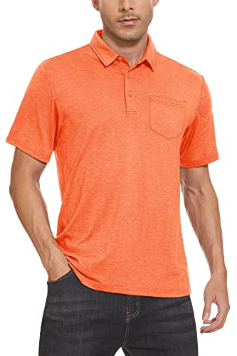 Magcomsen Golf Shirts For Men Moisture Wicking Summer Polo Shirt Tennis Shirts Outdoor Durable Performance Athletic Shirts With Pocket Orange Xl #TOP1