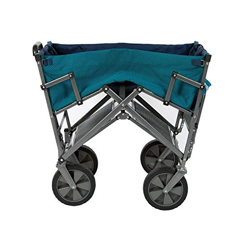 Mac Sports Double Decker Heavy Duty Steel Frame Collapsible Outdoor 150 Pound Capacity Yard Cart Utility Garden Wagon With Lower Storage Shelf, Teal #TOP2
