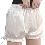 ZARSIO Satin Bloomers for Women, Pumpkin Shorts Satin Security Short Pants Ruffle Bloomer (White-Bow)