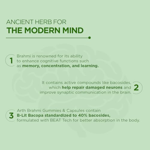 Image of Arth Brahmi Capsules for Memory, Focus, Concentration & Brain Fog Support - 60 Capsules for Men & Women | Bacopa Monnieri Supplement | Enhanced Absorption for Mental Clarity, Alertness & Positive Mood