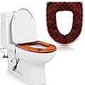 Hahafelt Plaid Heated Toilet Seat Cover USB Powered Toilet Seat Warmer 5 Speed Adjustable Temperature and Timing Function Levels with Soft Plush Fabric Easy to Clean and Installation (Brown)