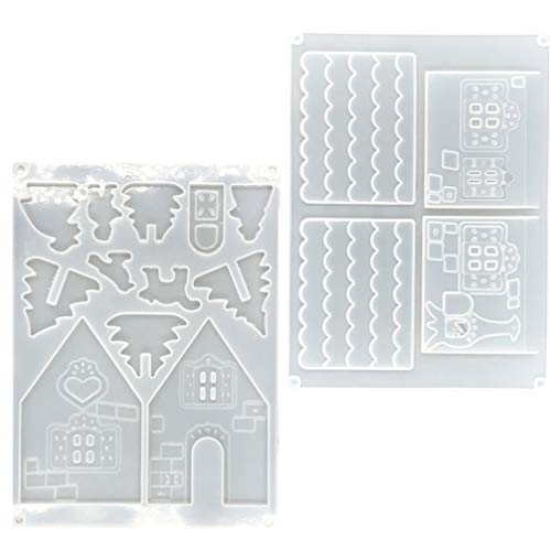 jojofuny 2Pcs 3D Christmas Gingerbread House Silicone Mold Christmas Casting Resin Epoxy Mold Castle Chocolate Fondant Mold Cake Decorating Tools for Holiday Party
