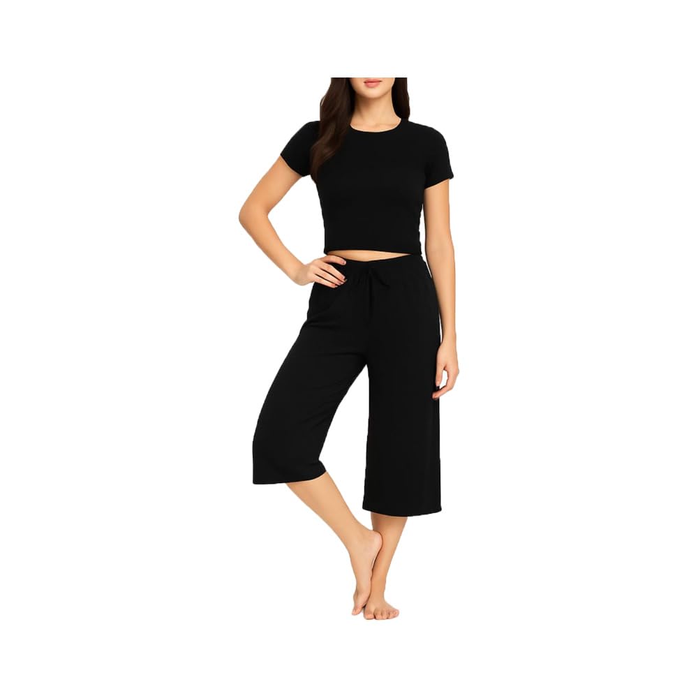 brand flex Women Cotton Loosefit Capris For Women Elastic With Drawstring Waist Black Single Pack-picture-31
