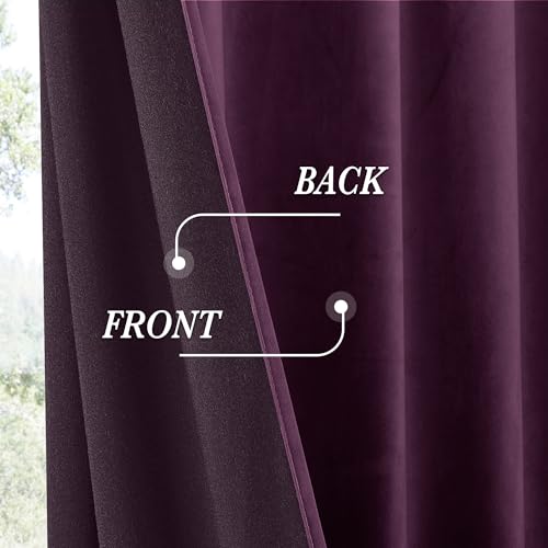 Image of RYB HOME Purple Velvet Curtains 72 inches with Hook Belt, Back Tab | Thermal Insulated, Privacy UV Heat Blocking, Luxurious Drapes, Nursery Dormitory Bathroom, W52 x L72, 2 Panels Set