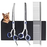 Hundeschere, Rostfreier Stahl, Hundeschere mit Sicheren, Abgerundeten Spitzen, All-in-One-Pflegeset, Professionelle, Trimmen von Gesicht, Pfoten und Schwanz,Blau