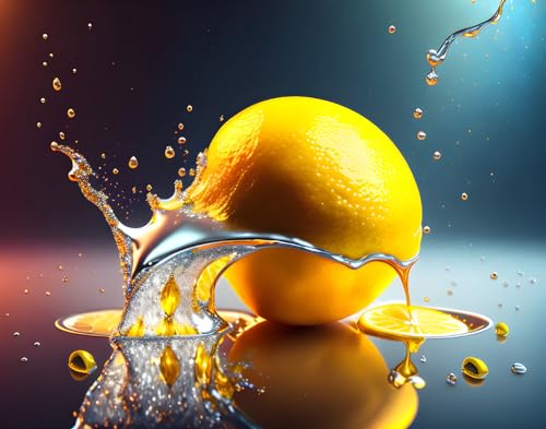Poster Citron fondant splash art argent 50x70cm pour décoration murale moderne