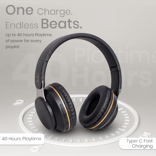 Image of PunnkFunnk FusionBeat Wireless Bluetooth Headphones with BT 5.3, Noise Cancelling, Hi-Res Audio, 40mm Drivers, Deep Bass, Memory Foam Ear Cushions, Over-Ear Headset, Teens & Adults (Black)