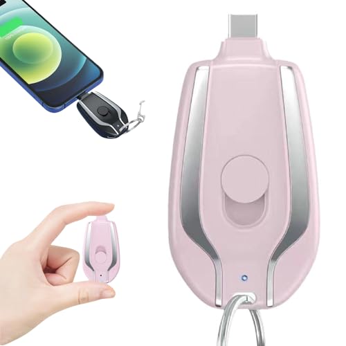 Keyring Power Bank,1500mAh Mini Power Emergency Pod, Ultra-Compact Type-C Keychain Portable Charger Key Chain Phone Charger, Portable External Fast Charging Power Bank Battery, Plug and play (Pink)