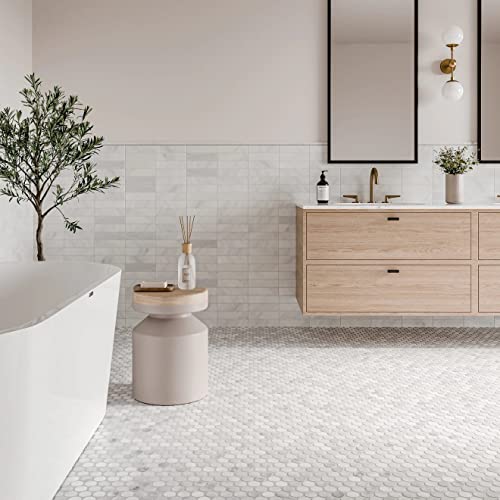 Bedrosians Monet Honed Marble Tile 2" x 8", White Carrara (40-Pack, 4.44 SF)