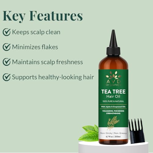 Image of AVD ORGANICS Tea Tree Oil for Hair Growth & Scalp 6.7 fl oz | 100% Pure and Natural Tea Tree Hair Oil | Soothes Itchy & Scalp Treatment | Moisturize Skin Strengthen Hair | 200 ML