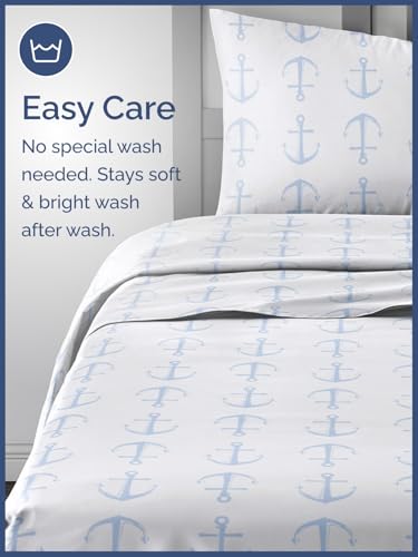 Image of Kids Full Blue Anchors Bed Sheets - 4 Piece Kids Blue Anchors Sheet Set | Blue Anchors Themed Bedding, Ultra-Soft, Cute & Cozy, Breathable & Machine Washable, Bed Set for Boys, Girls & Teens, Comfy