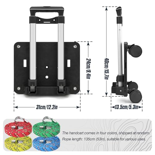 Domiella Folding Luggage Cart with Extendable Aluminum Handle and 4 Wheels, Portable Collapsible Trolley Handcart for Airport Travel, Moving and Shopping, Black3