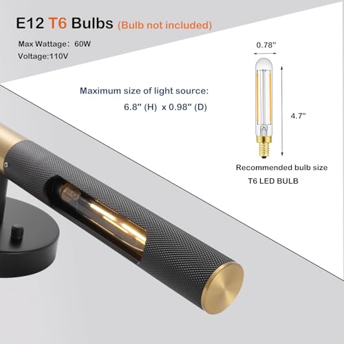 Image of Modern Picture Light 19 inches Brushed Brass Gold Black Wall Sconce with Knurled Texture Cylinder Metal Shades Rotatable 360Indoor Wall Lighting Fixture for Bathroom Vanity Lights Bedroom