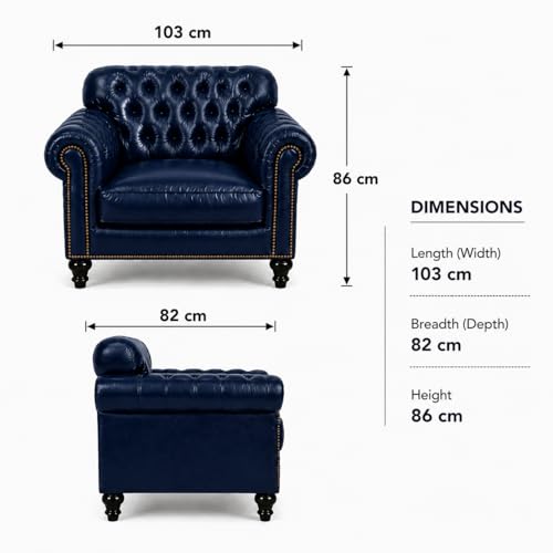 Image of Luxury Sofa Set Luxury Chesterfield Sofa in for Home Living Room & Office (Highback 1 Seater Blue)