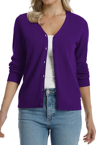 Image of QUALFORT Women's 100% Cotton Lightweight Cardigans Long Sleeve Knitted Button Down Sweater