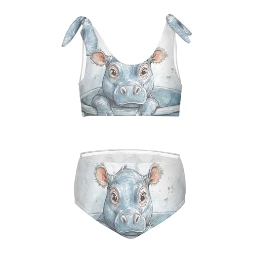 Watercolor Hippo Cub in Tub Girls Bikini Sets 2 Piece Swimsuits Bathing Suit Swimwear
