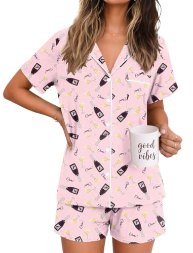 Image of Ekouaer Womens Pajamas Set Soft Classic Notch Collar Bride Pjs Comfy Short Sleeve Sleepwear Loungewear
