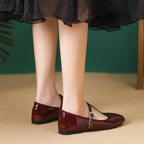 HIPPOSEUS Women's Mary Jane Flat Shoes Soft Walking Shoes Square Toe Ballet Flats 6