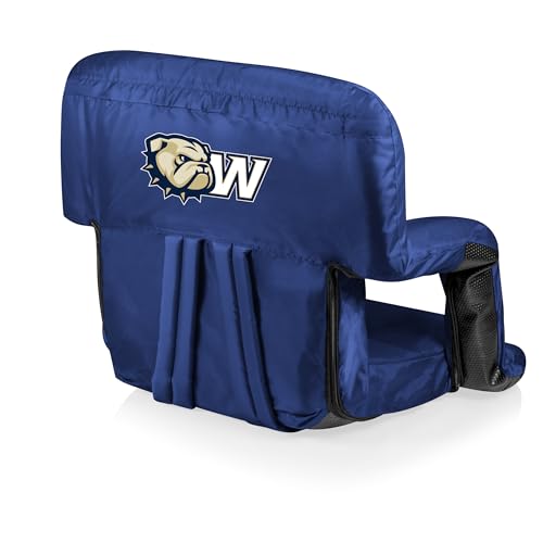 Image of PICNIC TIME NCAA Wingate University Bulldogs Ventura Reclining Stadium Seat with Back Support, Bleacher Seat, Beach Floor Chair, (Navy Blue)