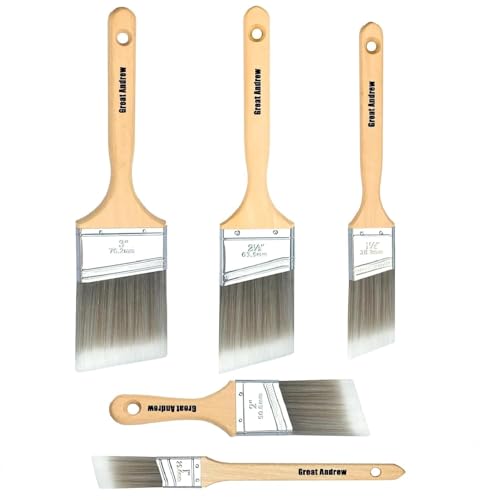 Great Andrew 5 Pack Angled Paint Brushes 1" 1.5" 2" 2.5" 3"