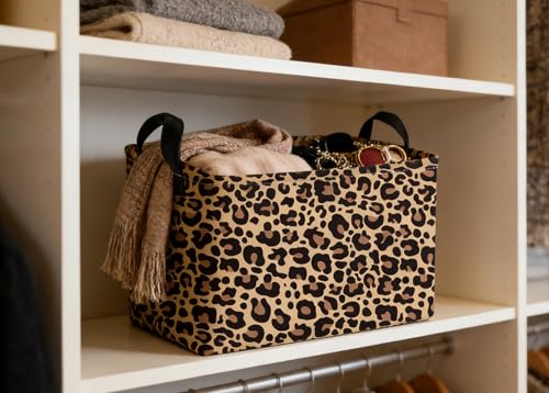 Image of Essme Rectangular Kids Baskets,Leopard Print Storage Box,Cute Basket for Kids with Handles for Room Decor, Book Bins,Shelf Basket.(Leopard Print)
